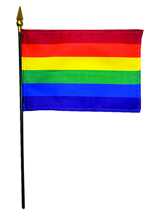  12 Pack 4 in. X 6 in. Rainbow Mounted on a 10 in. Black Staff with Gold Spear tip