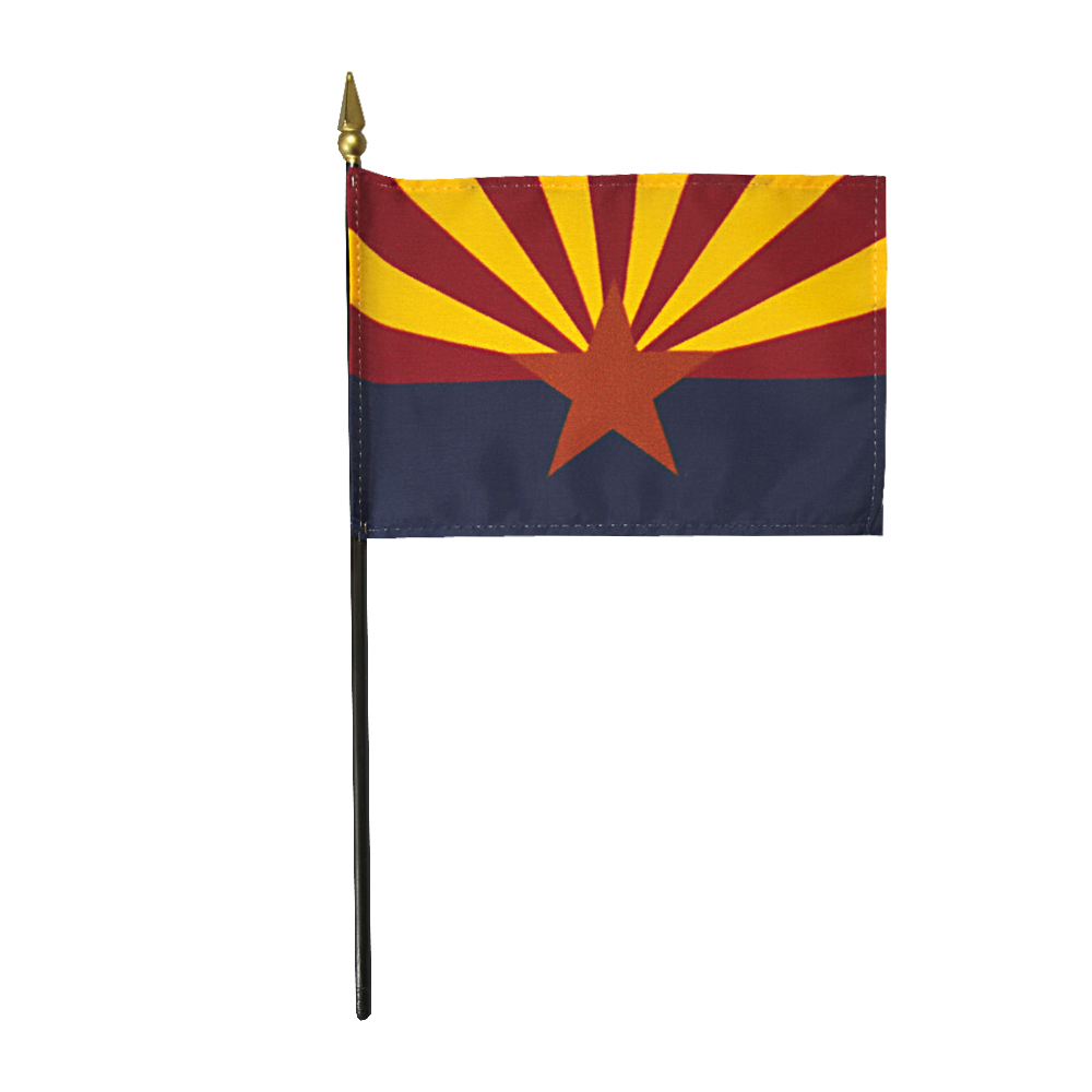 4 in. X 6 in. Arizona Mounted on a 10 in. Black Staff with Gold Spear Tip